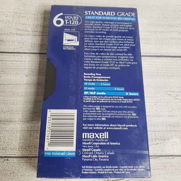 Maxwell Video Cassette Tape Standard Grade 6 Hours T-120 SEALED Set of 2 - Picture 7 of 7